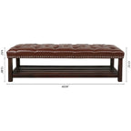 Banc rembourré avec base en bois pour chambre à coucher ou entrée, 152 cm avec clous décoratifs et étagère