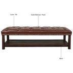 Banc rembourré avec base en bois pour chambre à coucher ou entrée, 152 cm avec clous décoratifs et étagère