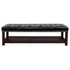 Banc rembourré avec base en bois pour chambre à coucher ou entrée, 152 cm avec clous décoratifs et étagère