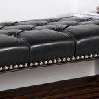 Banc rembourré avec base en bois pour chambre à coucher ou entrée, 152 cm avec clous décoratifs et étagère