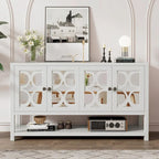 Élégante console rétro avec portes miroir, étagères spacieuses et pieds durables en bois d'acacia