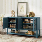 Élégante console rétro avec portes miroir, étagères spacieuses et pieds durables en bois d'acacia