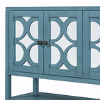 Élégante console rétro avec portes miroir, étagères spacieuses et pieds durables en bois d'acacia