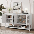Élégante console rétro avec portes miroir, étagères spacieuses et pieds durables en bois d'acacia