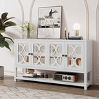 Élégante console rétro avec portes miroir, étagères spacieuses et pieds durables en bois d'acacia