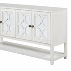 Élégante console rétro avec portes miroir, étagères spacieuses et pieds durables en bois d'acacia