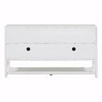 Élégante console rétro avec portes miroir, étagères spacieuses et pieds durables en bois d'acacia