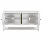 Élégante console rétro avec portes miroir, étagères spacieuses et pieds durables en bois d'acacia