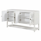 Élégante console rétro avec portes miroir, étagères spacieuses et pieds durables en bois d'acacia
