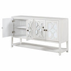 Élégante console rétro avec portes miroir, étagères spacieuses et pieds durables en bois d'acacia