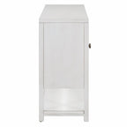 Élégante console rétro avec portes miroir, étagères spacieuses et pieds durables en bois d'acacia