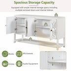 Élégante console rétro avec portes miroir, étagères spacieuses et pieds durables en bois d'acacia