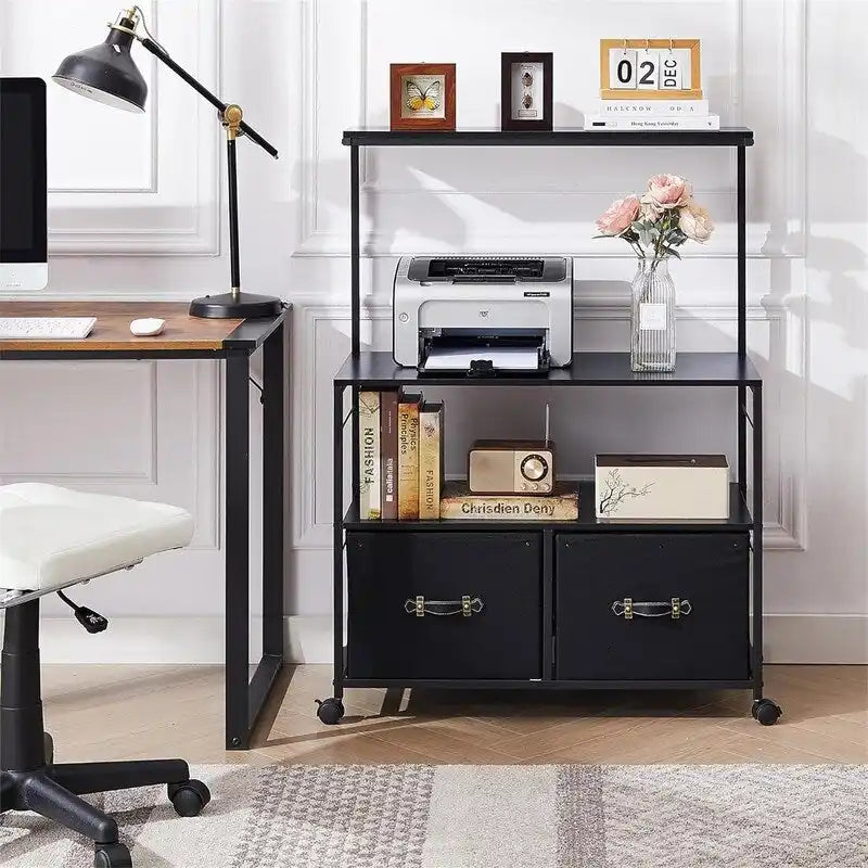 Mobile al File Cabinet Rolling Printer Stand with 3 Open Storage Shelf - 15.75D x 31.5W x 43.5H