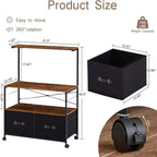 Meuble à roulettes pour imprimante avec 3 étagères de rangement ouvertes - 40 P x 80 L x 110,5 H cm