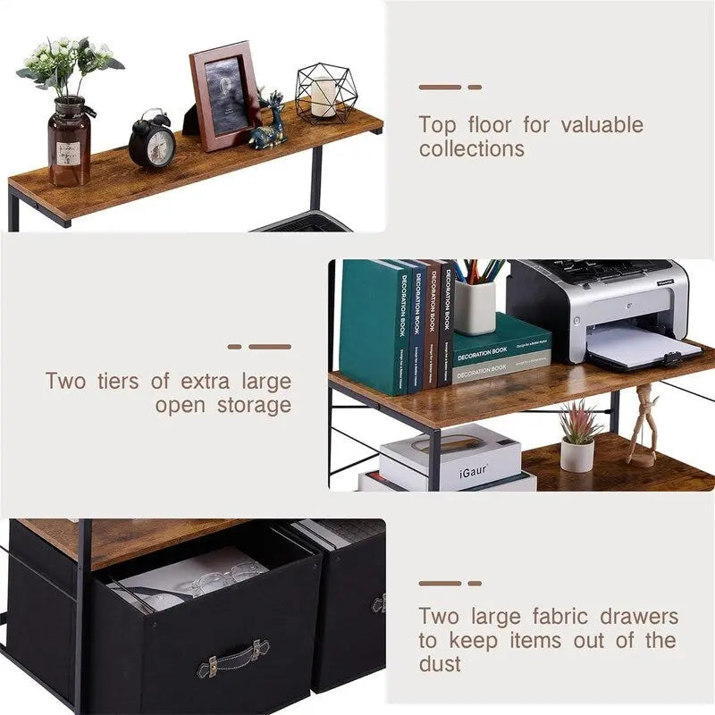 Meuble à roulettes pour imprimante avec 3 étagères de rangement ouvertes - 40 P x 80 L x 110,5 H cm