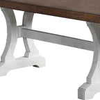 Table de salle à manger avec piètement tréteaux et rallonge, noir et marron