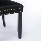Chaise de salle à manger contemporaine capitonnée haut de gamme en velours massif avec pieds en bois et clous, lot de 2