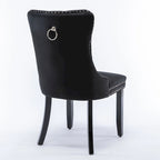 Chaise de salle à manger contemporaine capitonnée haut de gamme en velours massif avec pieds en bois et clous, lot de 2
