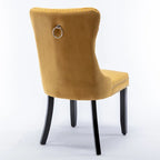 Chaise de salle à manger contemporaine capitonnée haut de gamme en velours massif avec pieds en bois et clous, lot de 2