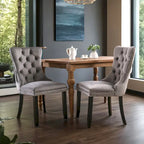 Chaise de salle à manger contemporaine capitonnée haut de gamme en velours massif avec pieds en bois et clous, lot de 2