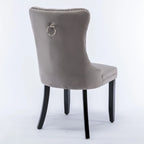 Chaise de salle à manger contemporaine capitonnée haut de gamme en velours massif avec pieds en bois et clous, lot de 2