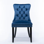 Chaise de salle à manger contemporaine capitonnée haut de gamme en velours massif avec pieds en bois et clous, lot de 2