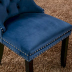 Chaise de salle à manger contemporaine capitonnée haut de gamme en velours massif avec pieds en bois et clous, lot de 2
