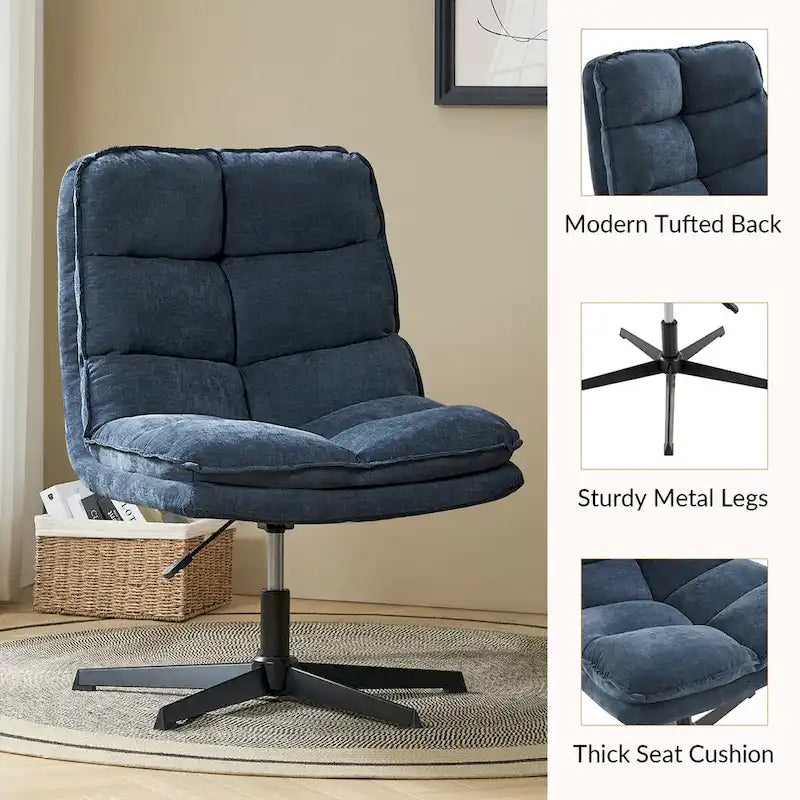 Chaise de bureau moderne sans accoudoirs, capitonnée, pivotante à 360°