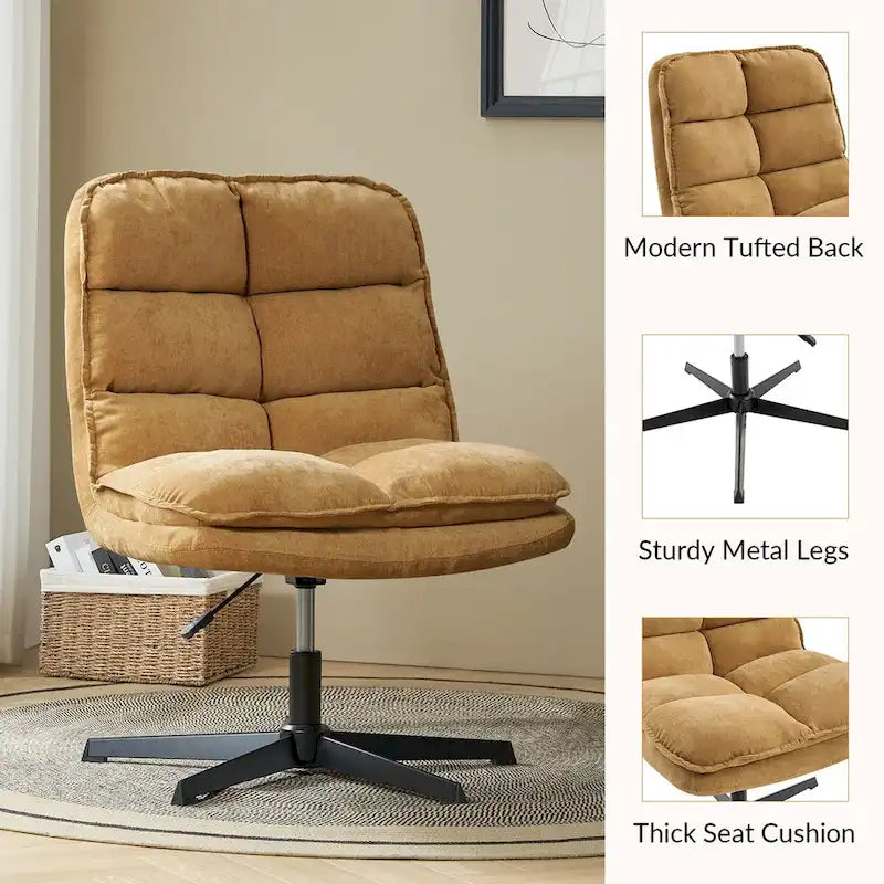 Chaise de bureau moderne sans accoudoirs, capitonnée, pivotante à 360°