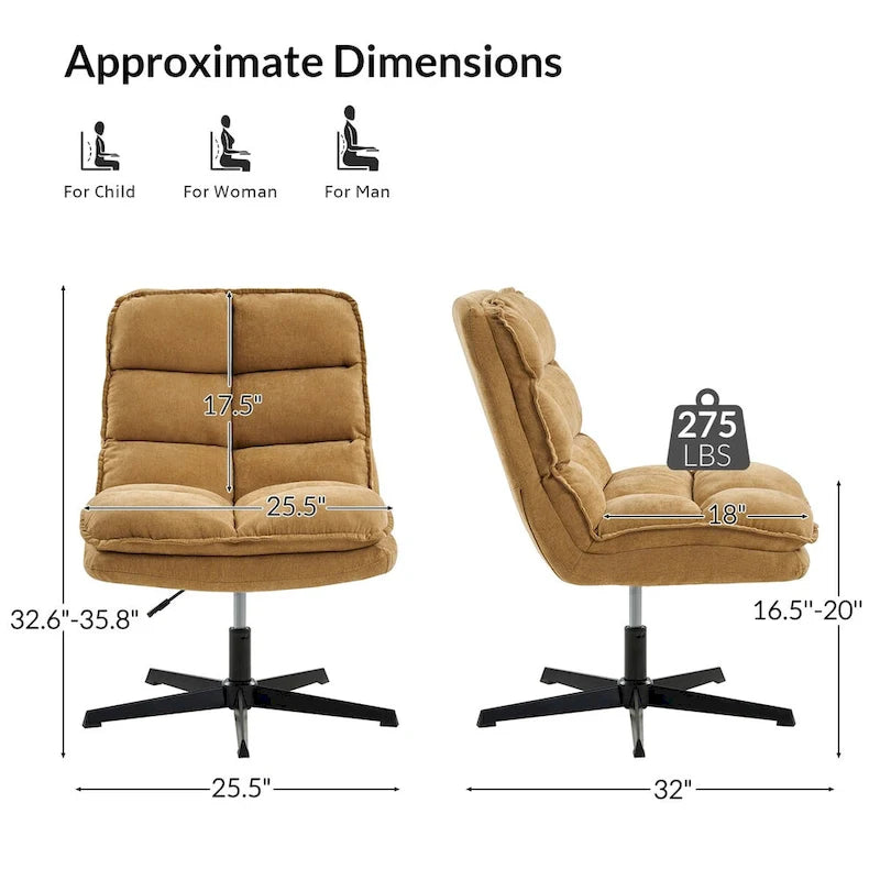 Chaise de bureau moderne sans accoudoirs, capitonnée, pivotante à 360°