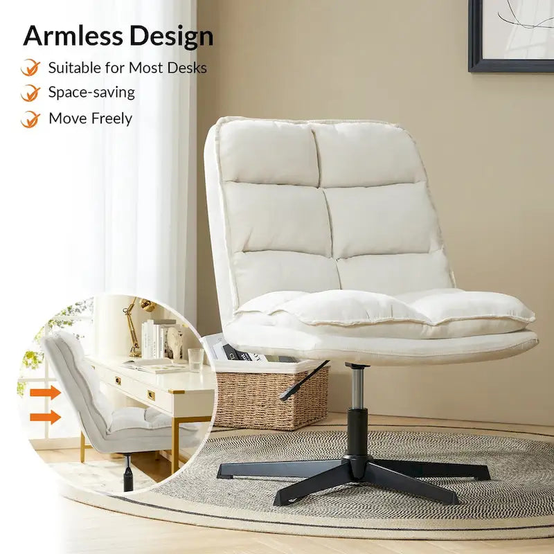 Chaise de bureau moderne sans accoudoirs, capitonnée, pivotante à 360°