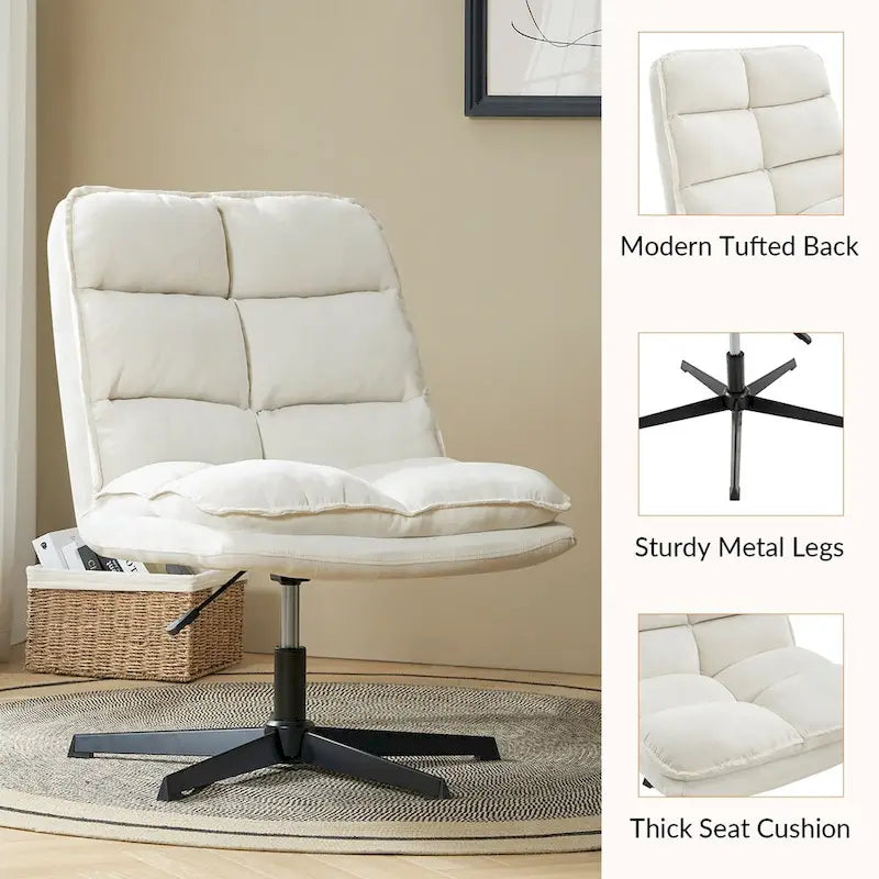 Chaise de bureau moderne sans accoudoirs, capitonnée, pivotante à 360°