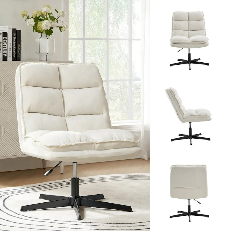 Chaise de bureau moderne sans accoudoirs, capitonnée, pivotante à 360°