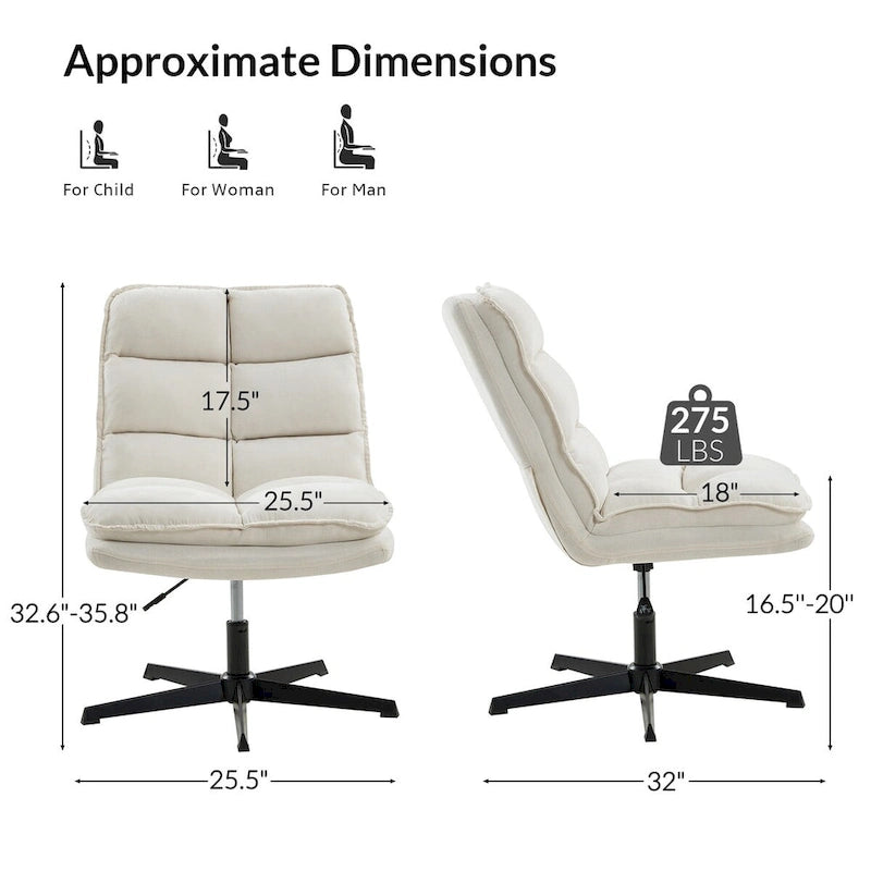Chaise de bureau moderne sans accoudoirs, capitonnée, pivotante à 360°